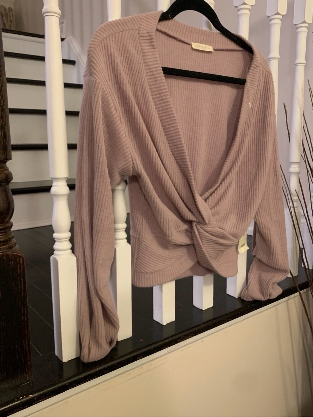 Mauve Ribbed Twist-Front Sweater